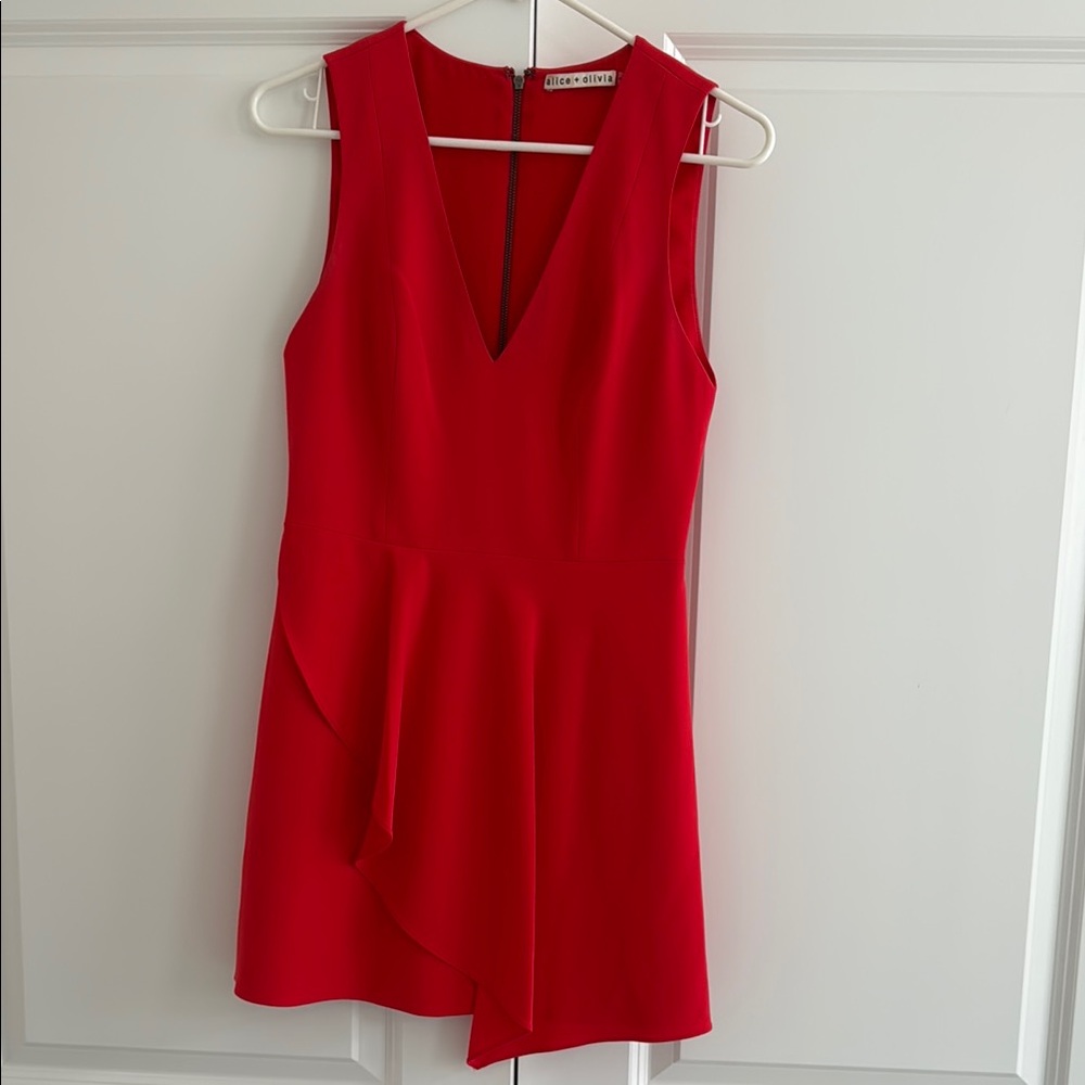 Alice + Olivia Vibrant Red V-Neck Dress
